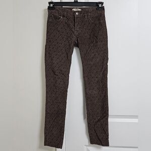 Free People Corduroy Skinny Pants Women's 25 (27x28) Floral Print Low-Rise EUC